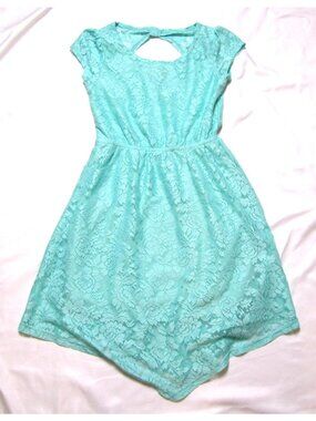 Paper Doll Girl Blue Floral Lace Dress Fit Flare Sz 10 Whimsical Paper Doll